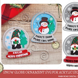 Formas acrílicas de natal SVG-2 globo de neve enfeite de natal designs svg-gnome de natal-boneco de neve-globo de neve enfeite de natal arquivos svg