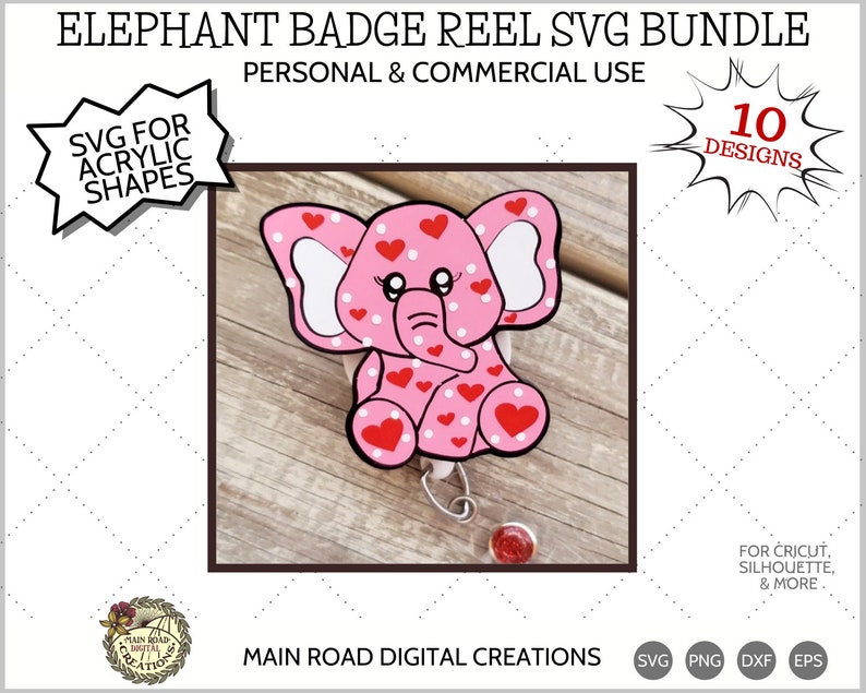 Acrylic Shape Elephant Badge Reel SVG Bundle-10 Elephant | Etsy