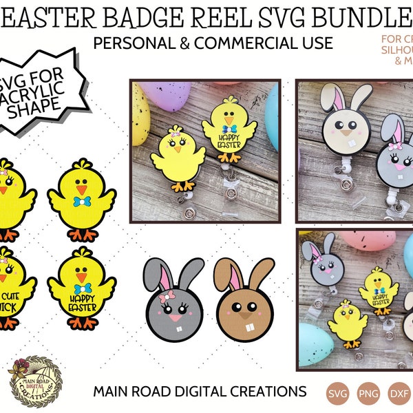 Acrylic Badge Reel Shape SVG-Easter Badge Reel Bundle-Easter Bunny-Easter Chick-Acrylic SVG files for Shapes from 3rd Degree Laser Blanks