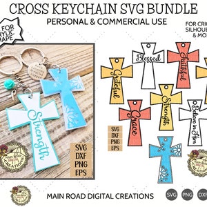 Acrylic Shape Keychain SVG Bundle-Cross Keychain-8 Designs-Inspirational Words-Keychain SVG for Acrylic Shapes from 3rd Degree Laser Blanks