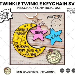 Acryl Schlüsselanhänger SVG-Twinkle Twinkle Kleiner Stern SVG-Crescent Moon Schlüsselanhänger SVG passend für die Acrylformen von 3rd Degree Laser Blanks