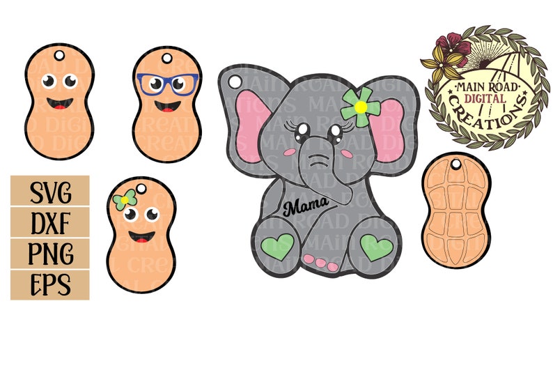 Download Cute Elephant Mama SVG-Cute Peanut Kids-Mama and Baby Set ...