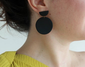 Black Minimal Clay Earrings / Lightweight Modern Boho Earrings / Handmade Polymer Clay Jewelry