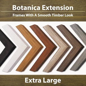 May include: Seven different extra large picture frames with a smooth timber look. The frames are in black, white, light wood, dark wood, grey, brown, and dark grey.