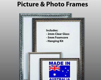 Ornate Silver Timber Frames Handmade Wooden Photo Picture Frame, Home Office Wall Art - A4, A3, 8x10", 8x12", 10x13", 11x14" & 12x18"