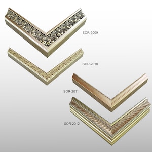 May include: Four ornate picture frames in gold and brown tones. The frames are arranged in a staggered pattern, with the top frame being the most ornate. The frames are labelled with the numbers SOR-2009, SOR-2010, SOR-2011, and SOR-2012.
