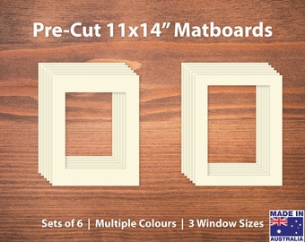 Pre-Cut 11x14" Matboards PACK OF SIX - Multiple Colours & Window Sizes Available