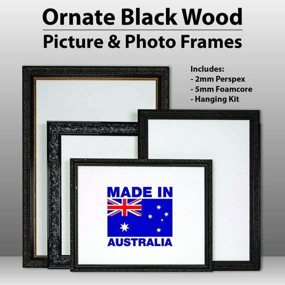 Marcos de madera negros ornamentados extra grandes: tamaños A2, A1