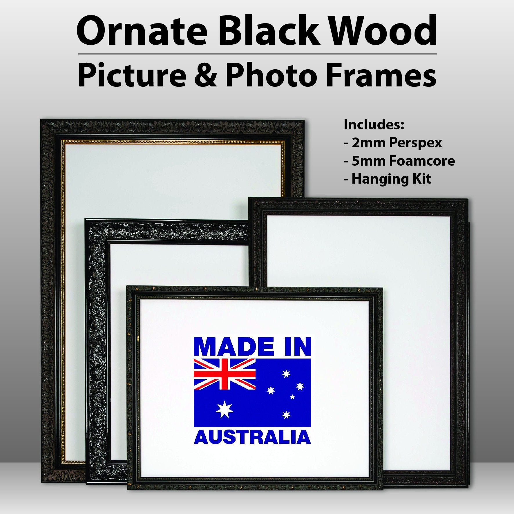  The Display Guys - 20x24 V-Series Low Profile Wooden Picture  Frames - 16x20 Mat - Plexiglass - Wall - Black - 6-Pack
