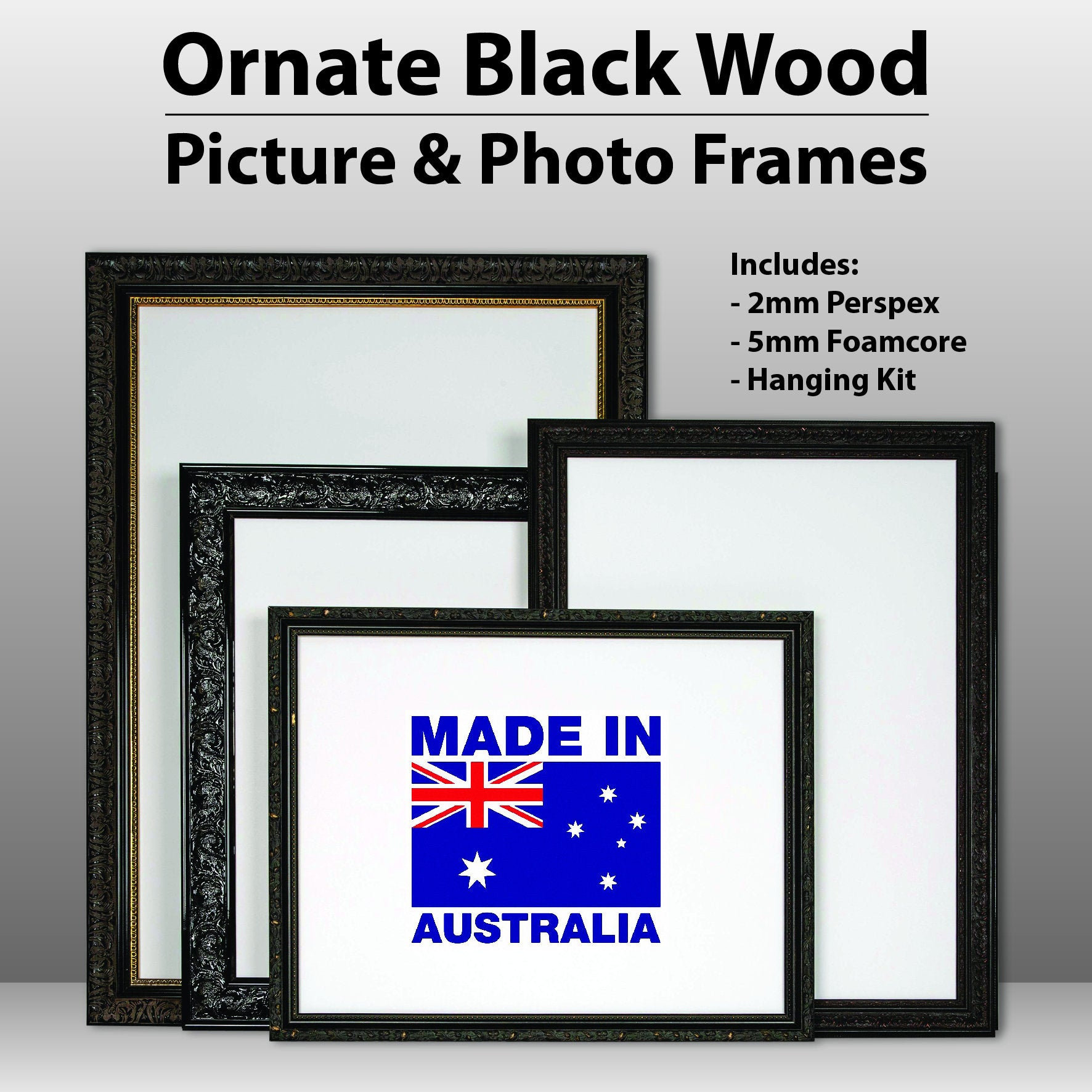Extra Large Ornate Black Timber Frames - A2, A1, A0, 16x16