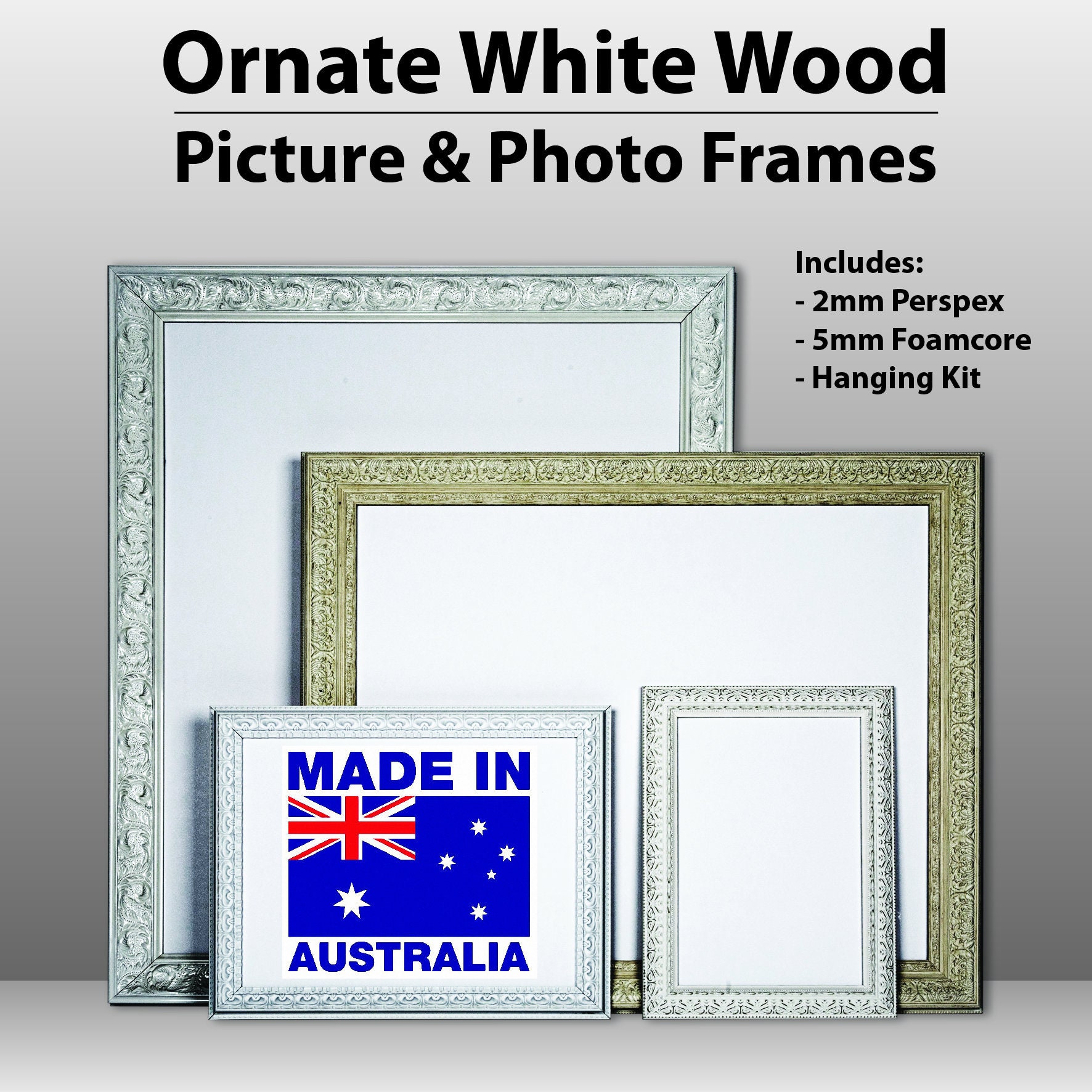 Extra Large Ornate White Timber Frames - A2, A1, A0, 16x20