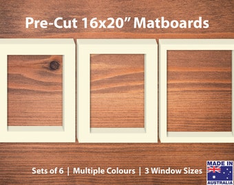 Pre-Cut 16x20" Matboards PACK OF SIX - Multiple Colours & Window Sizes Available