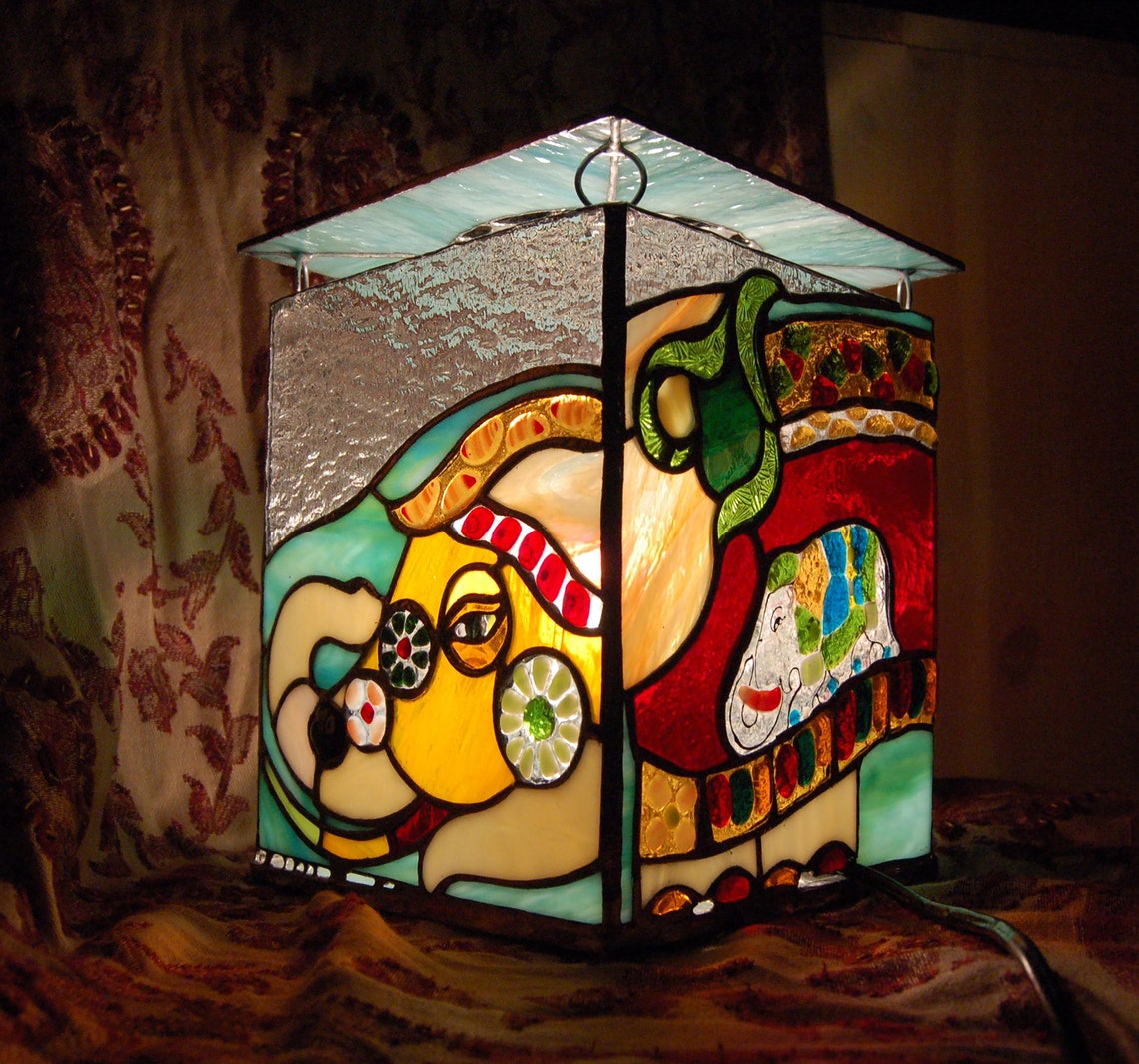 Stained glass lamp Indian elephant. Tiffany lamp Etsy