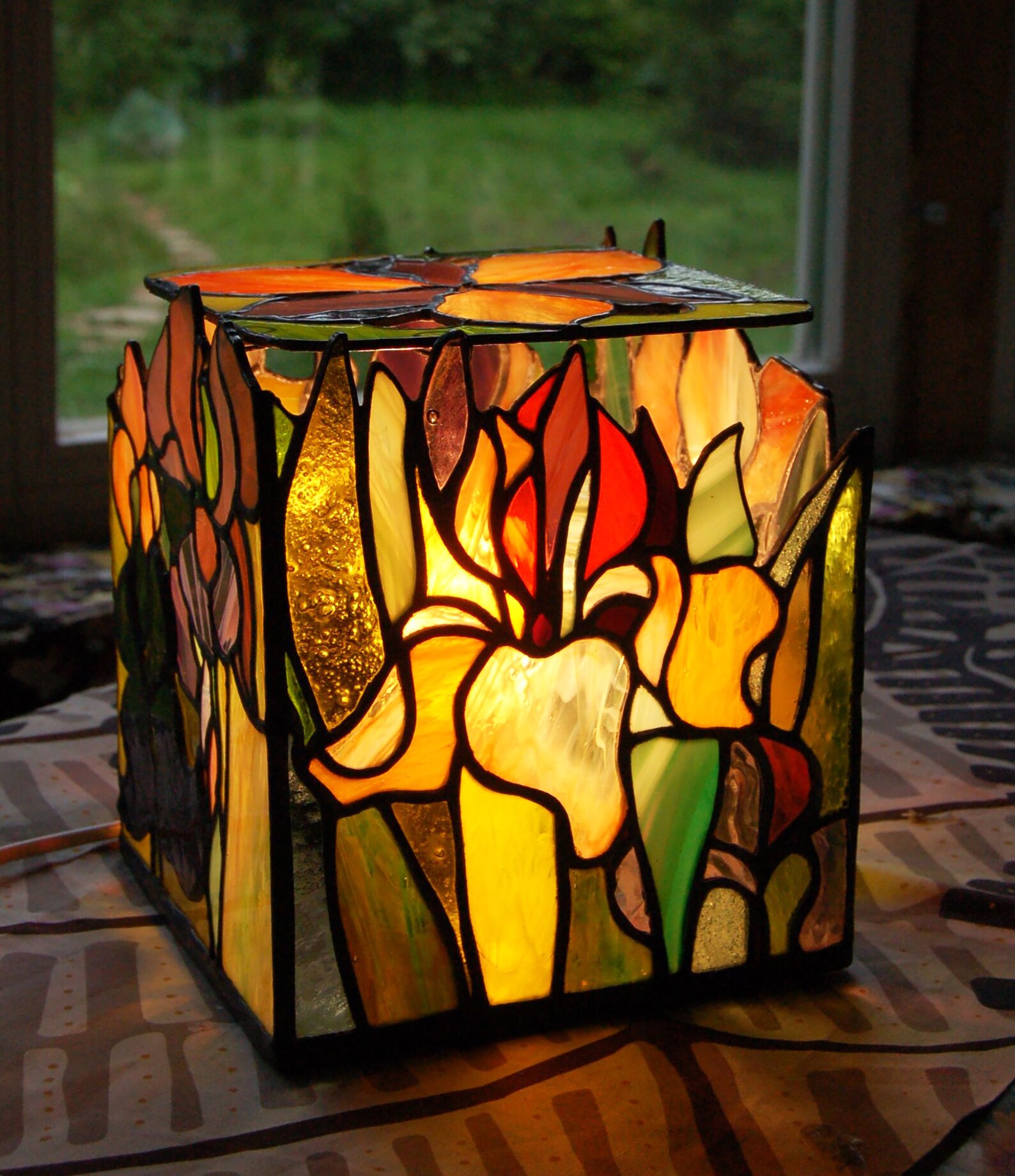 Irises stained glass lamp square lamp Tiffany lamp small Etsy