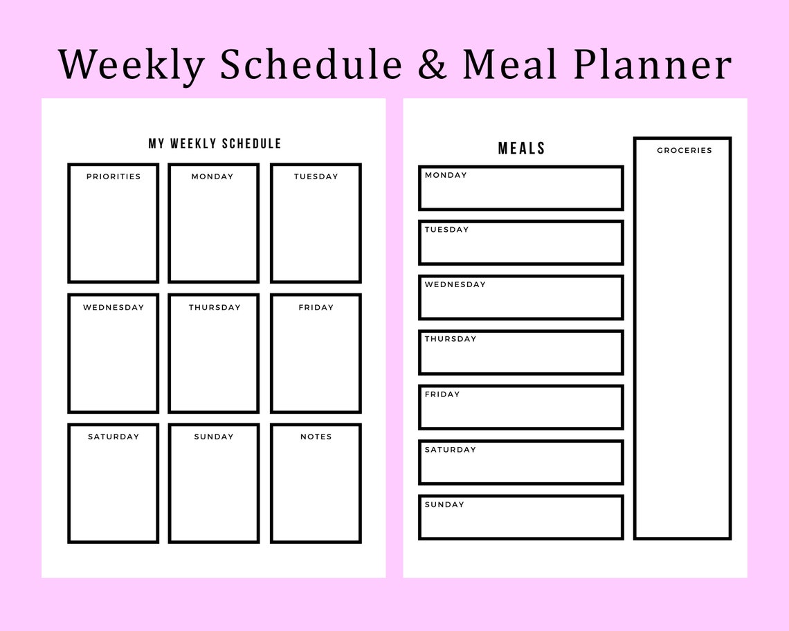 Printable Weekly Schedule & Meal Planner | Etsy
