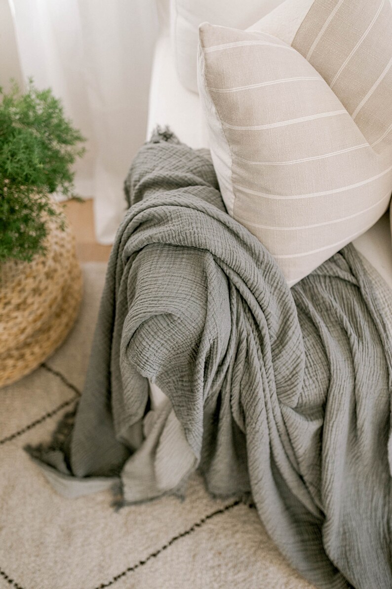 Cotton Muslin Charcoal Gray Blanket Organic Throw Blanket Etsy