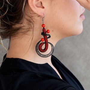 Artistic figurine earrings, Dance earrings, Drop earrings, Contemporary earrings, Mesh earrings, Unusual earrings, Handmade earrings