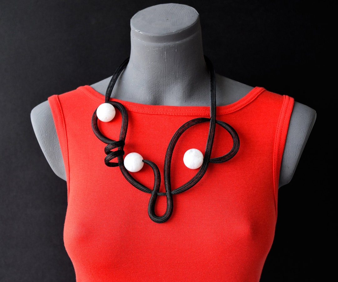 Black White Mesh Necklace, Unusual Contemporary Necklace, Unusual