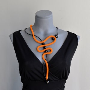 Orange bold mesh necklace, Contemporary bold green necklace, Unusual necklace, Statement necklace, Bohemian necklace, Fashion art necklace