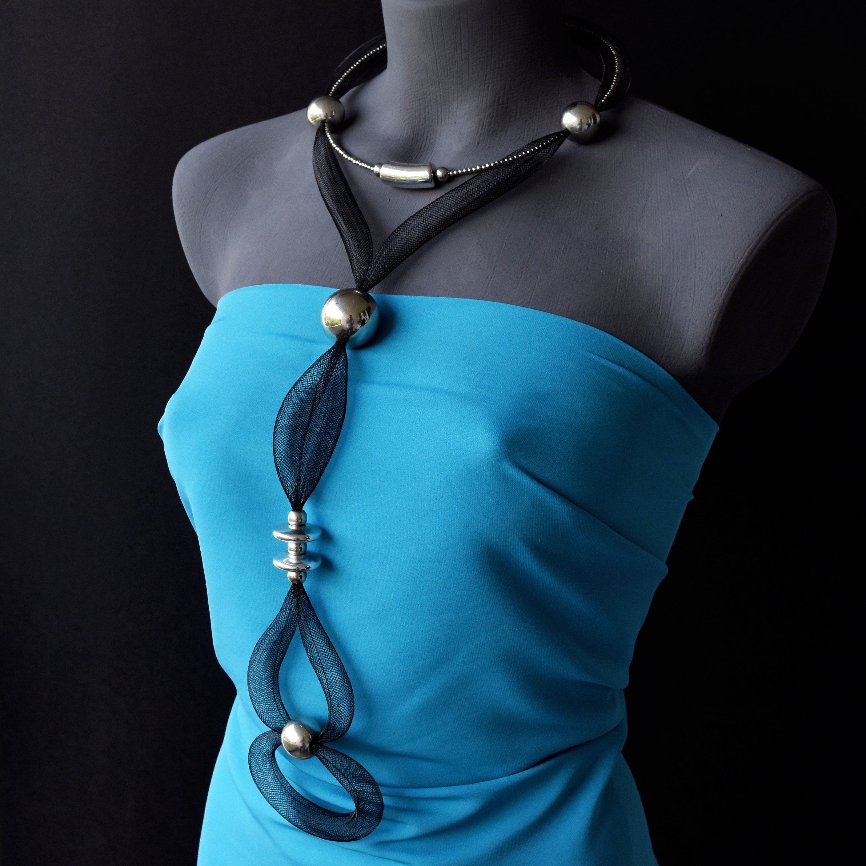 Long Bold Black Necklace Bohemian Necklace Contemporary Etsy UK