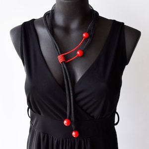 Bohemian long black and red necklace, Contemporary necklace, Unusual necklace, Elegant necklace, statement necklace, Fashion necklace, Bib