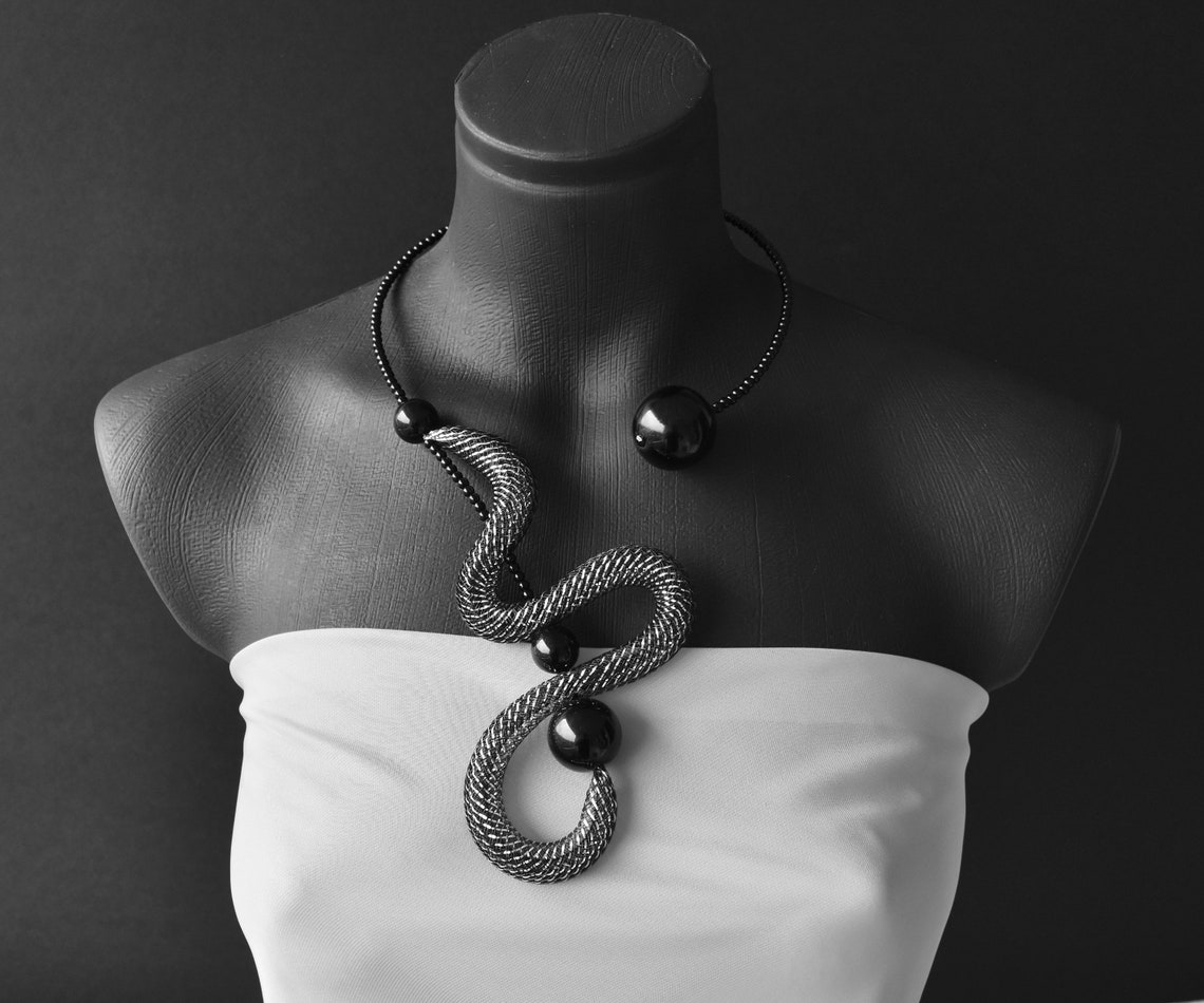 Open Collar, Stylish Black Open Necklace, Asymmetric Necklace