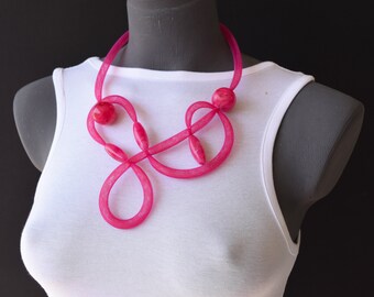 Pink shades mesh necklace, Contemporary artistic necklace, Unusual necklace, Statement necklace, Bohemian necklace, Fashion art necklace