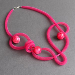 Pink mesh necklace, Contemporary necklace, Unusual necklace, Statement necklace, Bohemian necklace, Fashion necklace, Artistic short collar