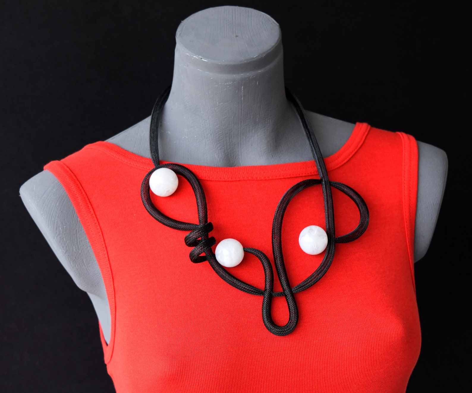 Black White Mesh Necklace Unusual Contemporary Necklace Etsy