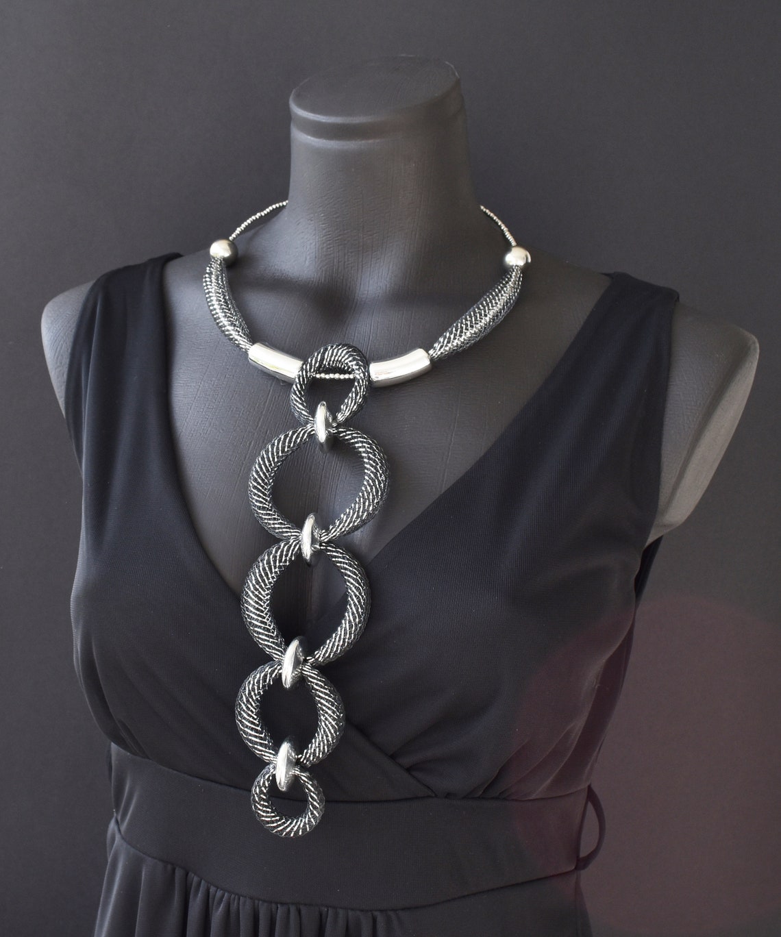 Long Silver Necklace Contemporary Evergreen Style Necklace Etsy UK