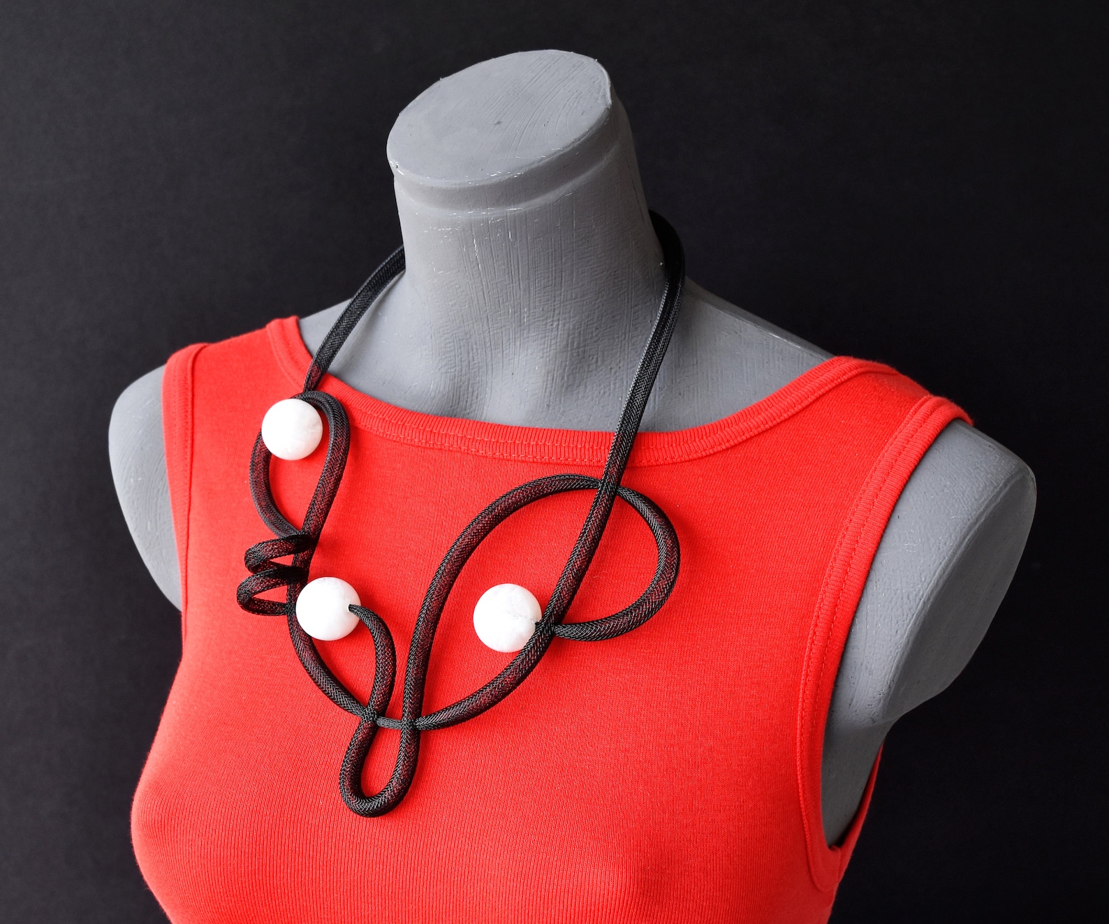 Black White Mesh Necklace Unusual Contemporary Necklace Etsy