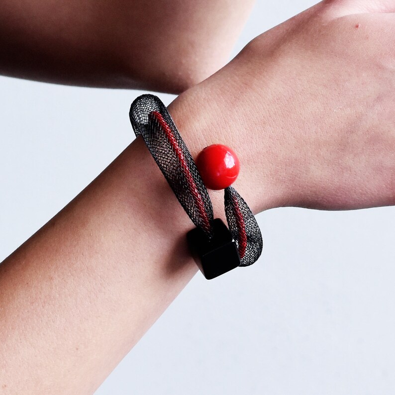 Black Cuff Bracelet, Contemporary Bracelet, Stylish Bracelet, Wrist