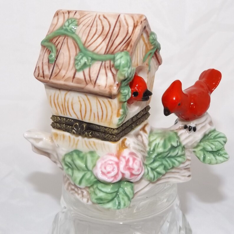 Ballerina Boy wCross Fireman Porcelain Hinged Boxes By Herco Flamingo Banana Cardinals Birdhouse Girl wCross Baby in Carriage