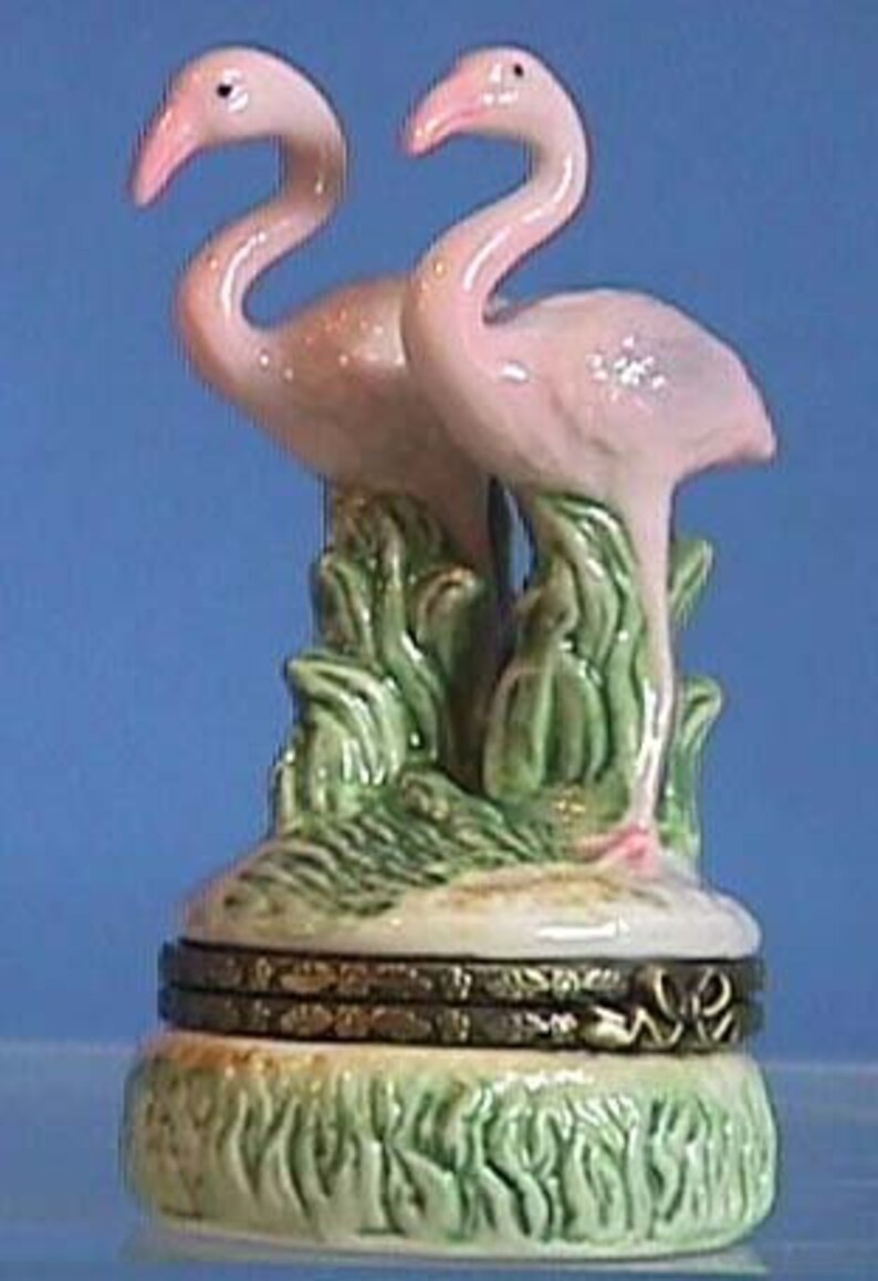 Ballerina Boy wCross Fireman Porcelain Hinged Boxes By Herco Flamingo Banana Cardinals Birdhouse Girl wCross Baby in Carriage