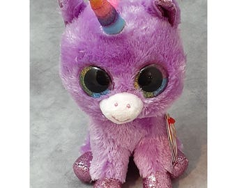 TY "Rosette" the Purple Unicorn Beanie Boo Baby - Beautiful rainbow design