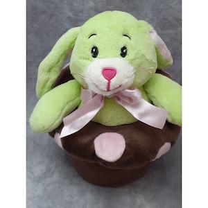 Green Bunny Rabbit Plush Stufffed Animal in a Mushroom - By NEN