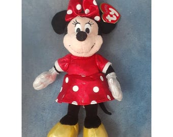 TY Sparkle Collection "Minnie Mouse" Beanie Baby - New with Tags (8 inches) - Red Polka Dotted Dress