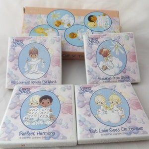 Precious Moments Set of 4 Tile Magnets with different verses - Blessings From Above, Perfect Harmony, But Love Goes On Forever