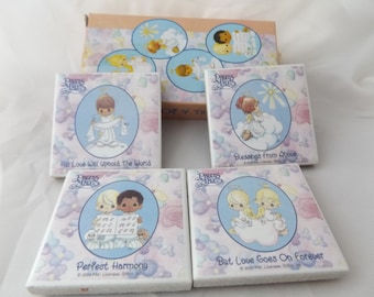 Precious Moments Set of 4 Tile Magnets with different verses - Blessings From Above, Perfect Harmony, But Love Goes On Forever
