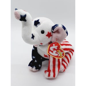 TY Righty 2000 Patriotic Elephant Beanie Baby - NEW with tags - Retired 12/21/00