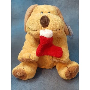TY Pluffies GOODIES the Xmas Stocking Dog Plush - Retired and RARE - Non Mint Tag