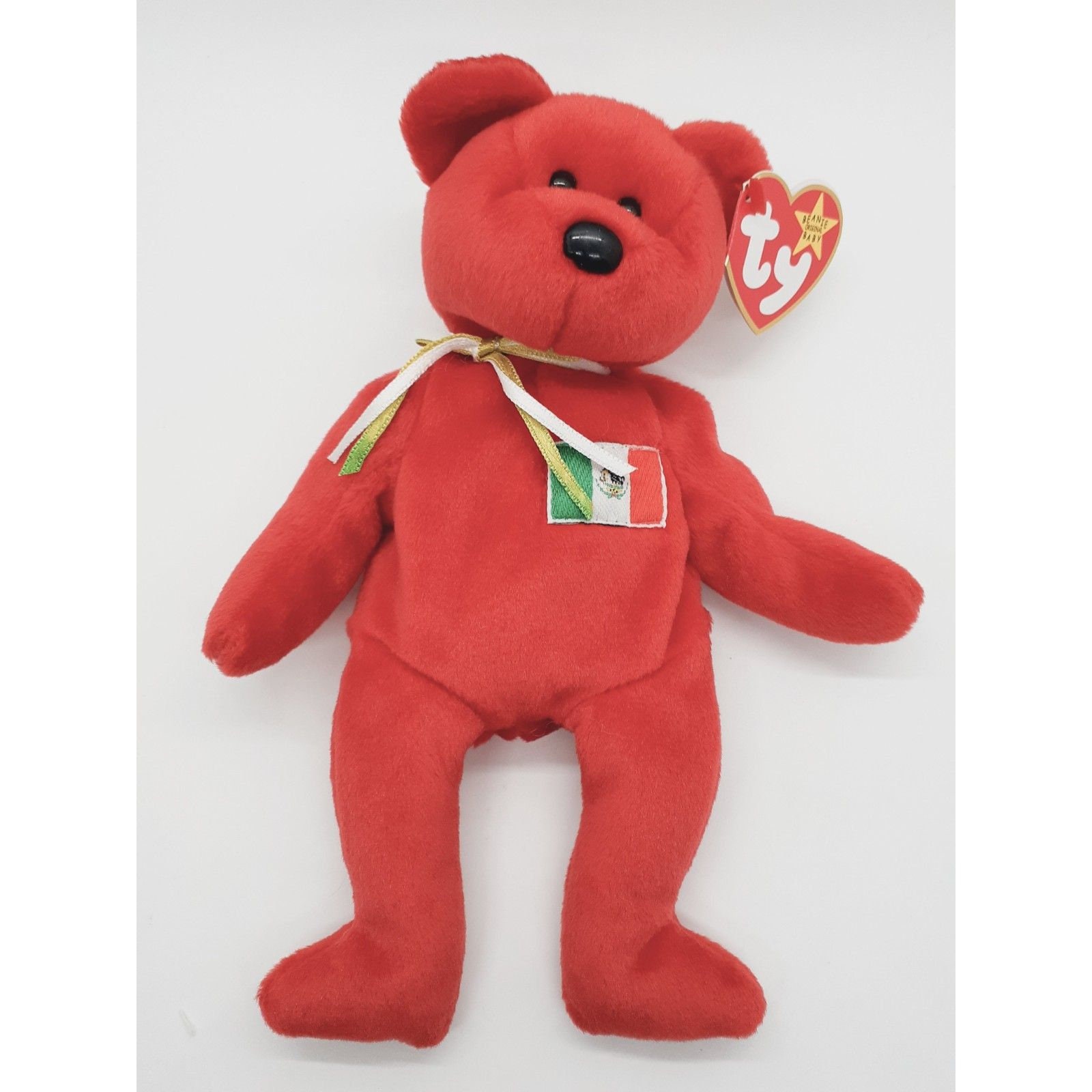 TY Osito Mexico Flag Red Bear Beanie Baby - NEW With Tags
