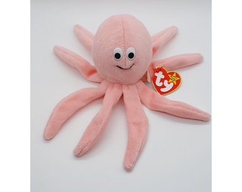 TY Inky the Octopus Beanie Baby - NEW with 4th generation tag and PVC Pellets + Errors On Tag