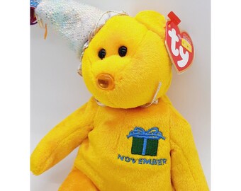 TY NOVEMBER Birthday Bear Beanie Baby - NEW With Tags