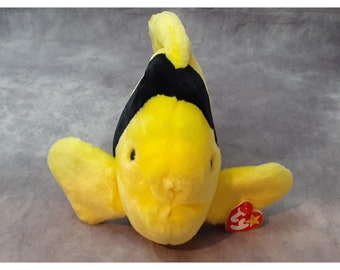 TY Beanie Buddy BUBBLES, el pez de peluche amarillo y negro (10 pulgadas). Retirado el 29/11/99.