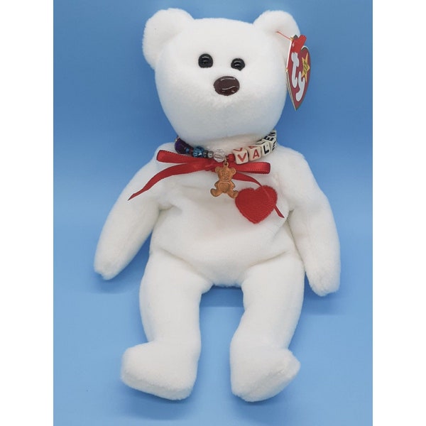 TY Valentino Heart Bear Beanie Baby with Necklace - NEW w/tags - Retired 12/31/98