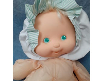 Fisher Price Puffalumps Soft Baby Doll with blonde hair bonnet Vintage  1990's