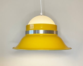 Vintage yellow 1970s pendant lamp, Swedish space age design