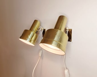 Paar gouden jaren 70 wandlampen, vintage industrieel Zweeds design