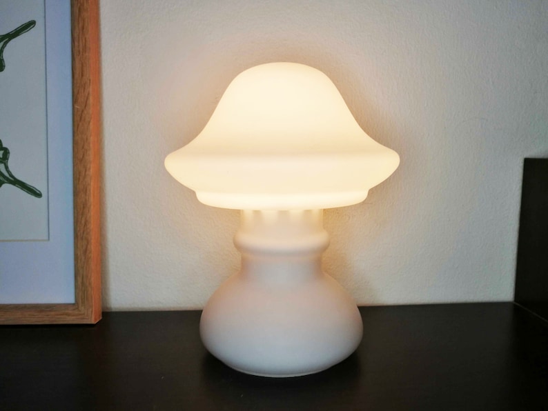 Vintage mushroom lamp, Swedish 1980s glass table lamp image 1